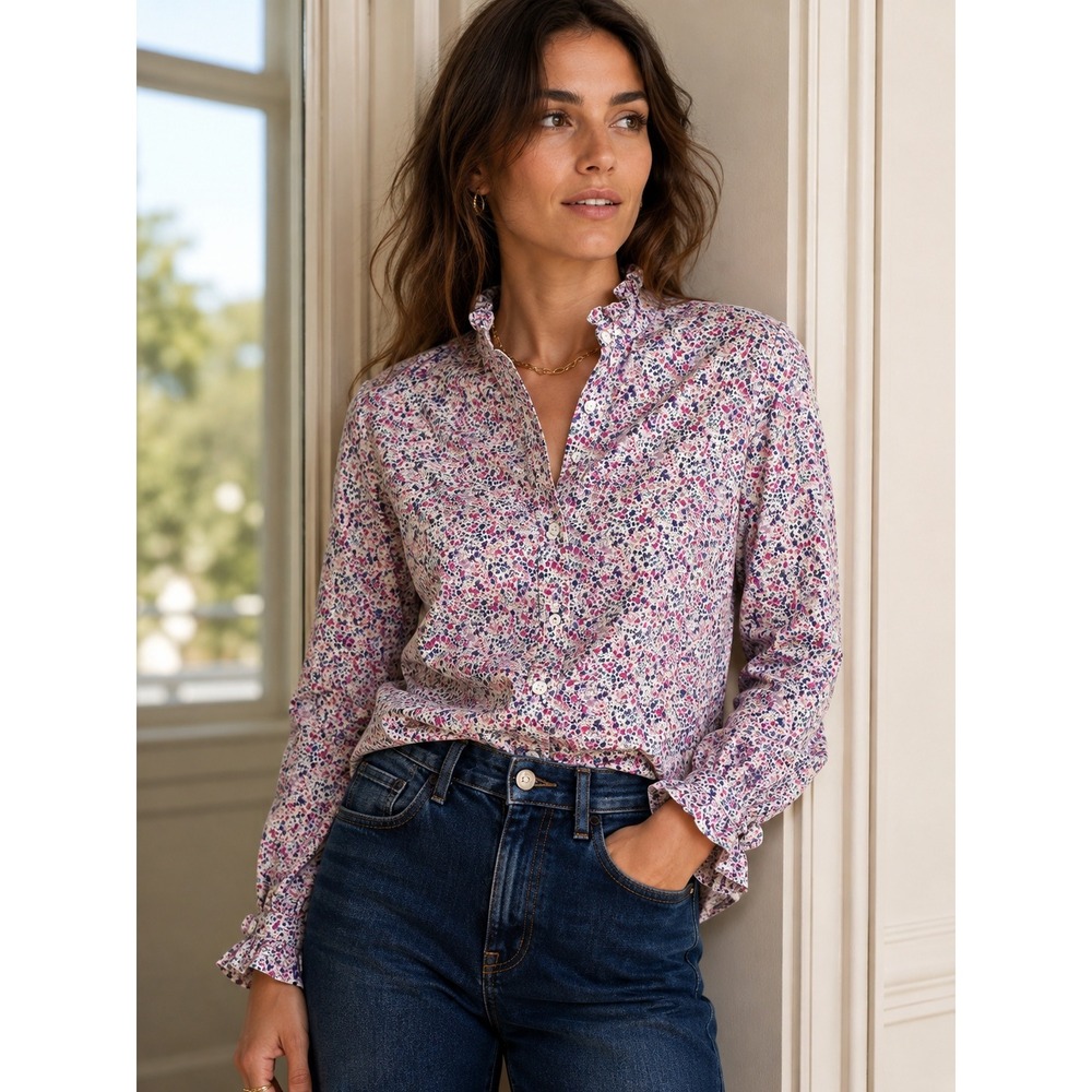 J.Crew Liberty Phoebe Floral Cotton Ruffle Collar Cuff Button Down Shirt 10